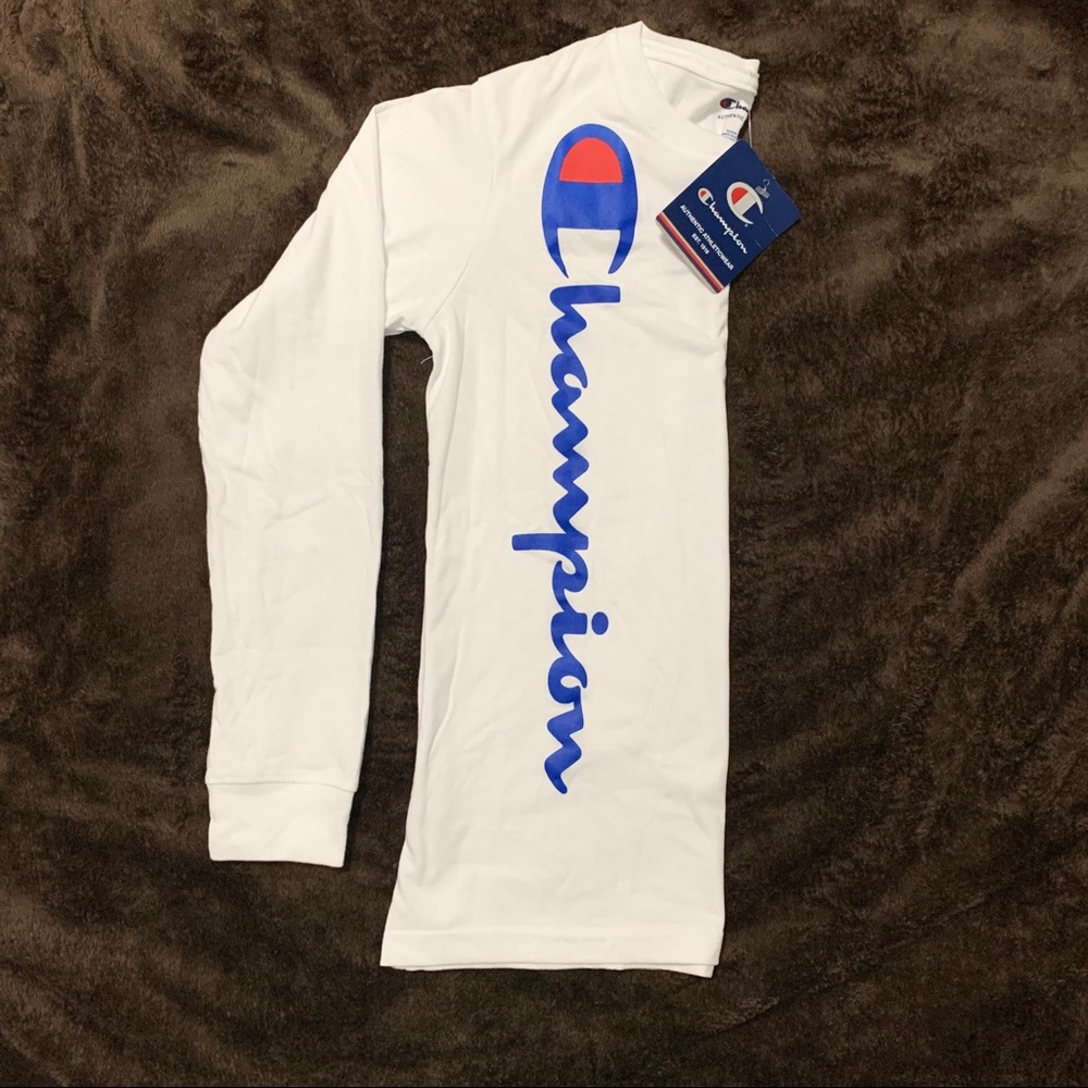 Champion White Long Sleeve Tee (Kids) - Picture 1 of 5